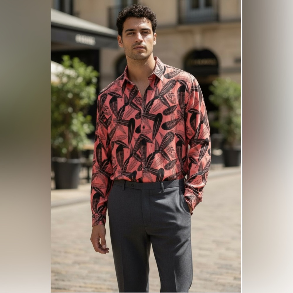 Versace Collection “Trend” Coral Feather Print Shirt SZ 18(45)